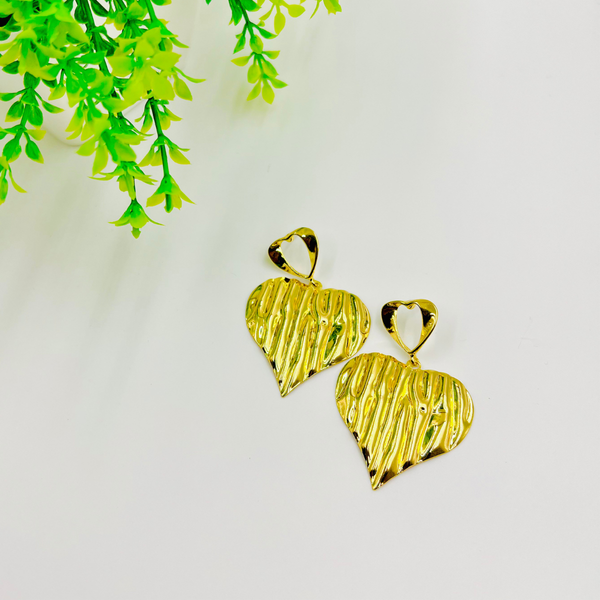 Golden Ripple Hearts Earrings