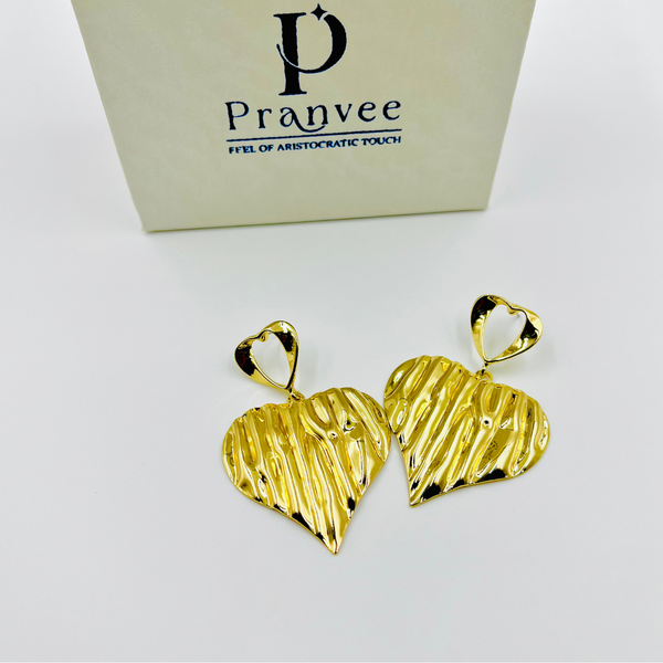 Golden Ripple Hearts Earrings