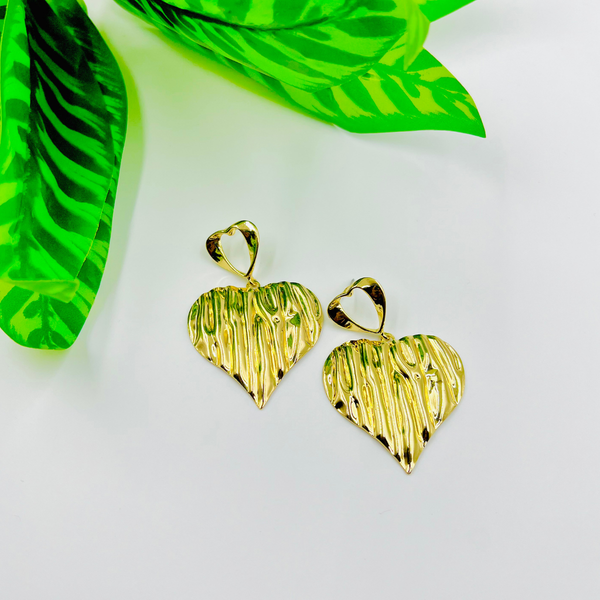 Golden Ripple Hearts Earrings
